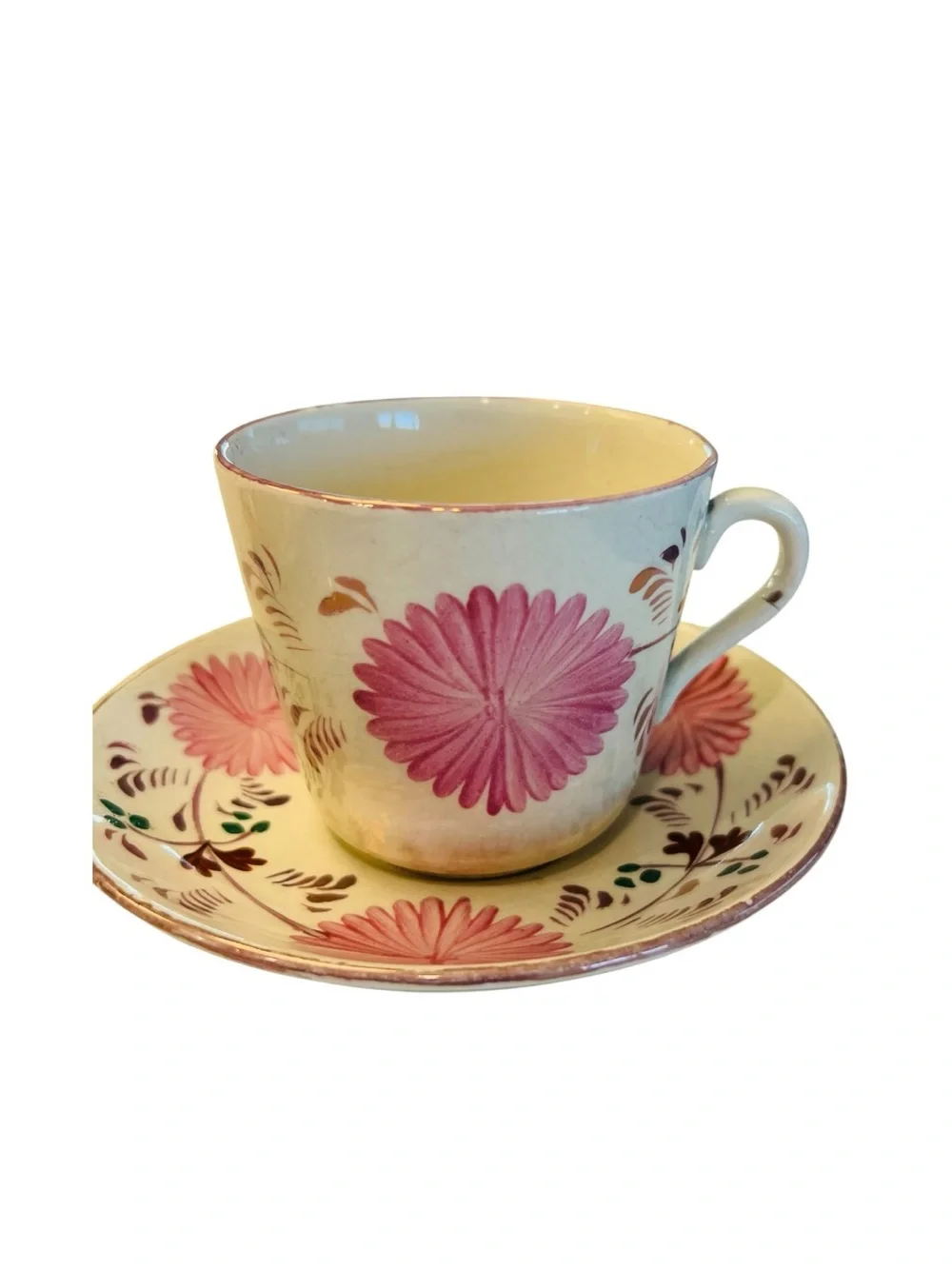 Antique Charles Allerton Staffordshire Pink Luster Dahlia 6 Pc Tea Set Rare